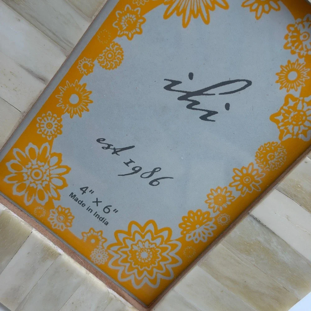 ihi Bone Inlay 4x6‎ Picture Frame Cream Ivory Striped Mosaic Boho Made in India